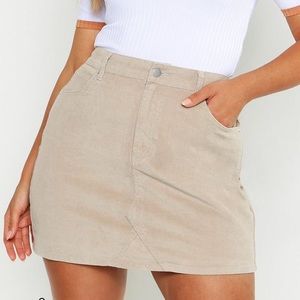 Boohoo Plus Tan Camel Corduroy Mini Skirt
